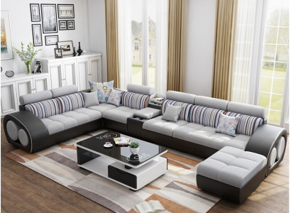 Designer Sofa Couch Ecksofa mit Hocker Garnitur Polster Wohnlandschaft L-Form