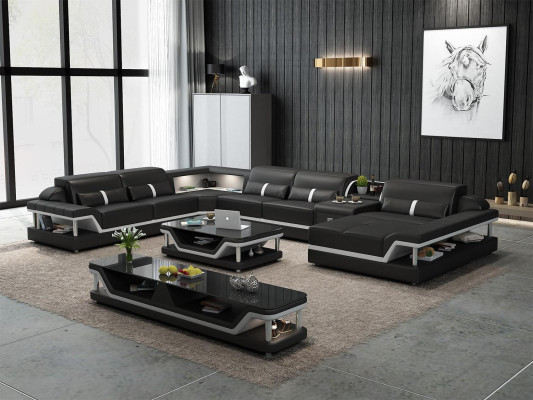 Sofa mit USB Designer Wohnlandschaft U-Form Couch Ecksofa Polster Garnitur Neu