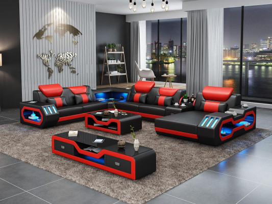 Design Big Sofa mit USB Ecksofa Couch Wohlandschaft U Form Leder Textil Ecke
