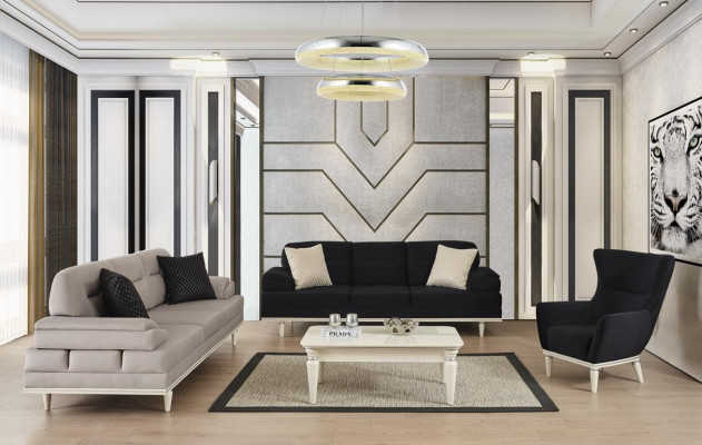 Modernes Beige Sofa Wohnzimmer Set Design Stoffcouch Couchen Sofas 3 Sitz
