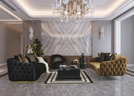 Sofa Chesterfield 3+1 Sitzer Couchen Möbel Couchtisch Sessel Textil Stoff