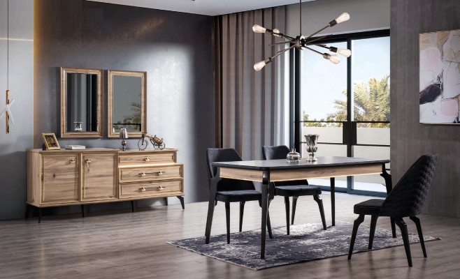 Esstisch 4x Stühle Sideboard 6-tlg. Esszimmerset Gruppenset Esszimmermöbel neu