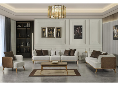 Modernes Set für das Wohnzimmer 2 weiche Sofas + 1 Sessel grau + Couchtisch neu