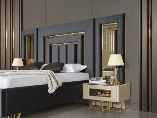 Villen Schlafzimmer Bett Doppelbett 2x Nachttische Kommode Spiegel Möbel