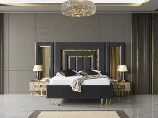 Villen Schlafzimmer Bett Doppelbett 2x Nachttische Kommode Spiegel Möbel