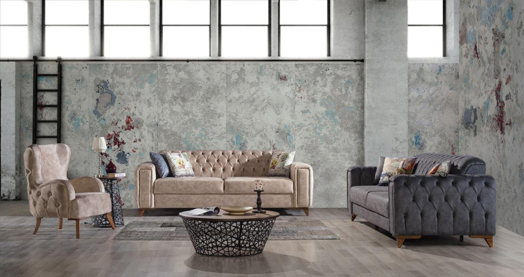 Chesterfield Sofagarnitur Couch Set Polster Möbel Set 3+3+1 Couchen Sitzgruppe