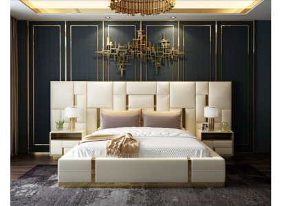 Hotelbett Luxus Design Betten Polster Deko Metall Leder Schlafzimmer XXL