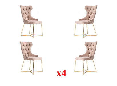 Set 4x Chesterfield Designer Massivholz Stuhl Esszimmerstuhl Designer