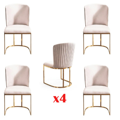 Stuhl 4x Stühle Gruppe Set Wohn Esszimmer Garnitur Stil Textil Moderne