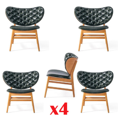 Design Stuhl Set 4x Sessel Massiv Holz Esszimmer Polster Stoff Stühle