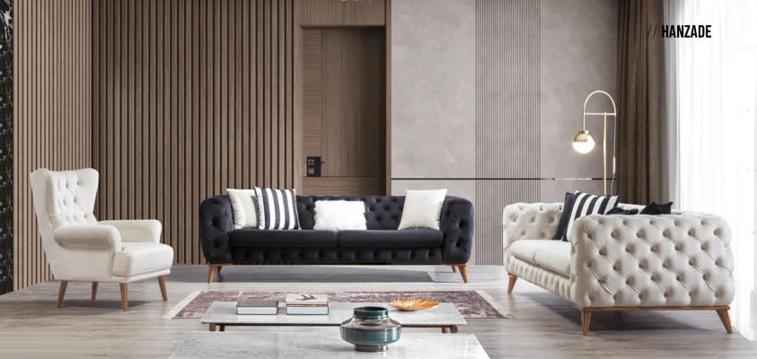 Sessel 1 Sitzer Weiß Wohnzimmer Textil Design Chesterfield Ohrensessel