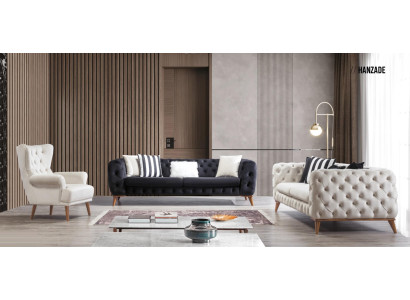 Sessel 1 Sitzer Weiß Wohnzimmer Textil Design Chesterfield Ohrensessel