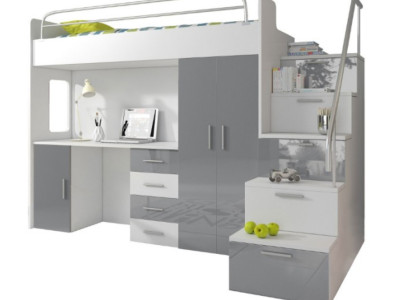 Doppelstockbett Grau Tisch Schrank Multifunktion Etagen Hochbett Kinderzimmer