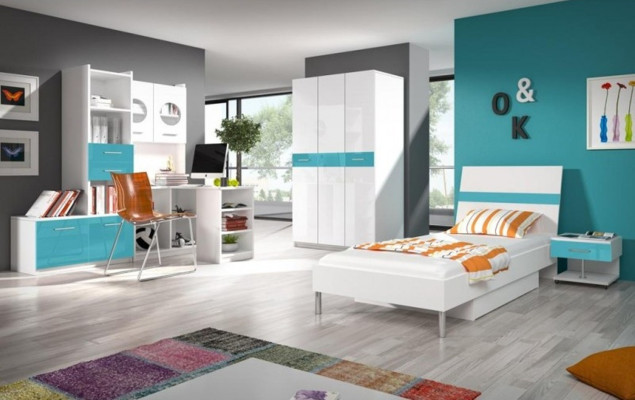 Schrank für Jugendzimmer Regal Bücherschrank Möbel Turkis Regal Bücherregal 1tlg