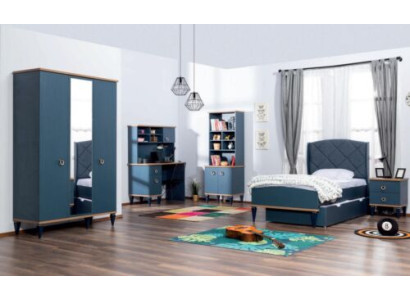 Blaues Kinderzimmer Set Bett Nachttisch Kleiderschrank Regal Schreibtisch Neu