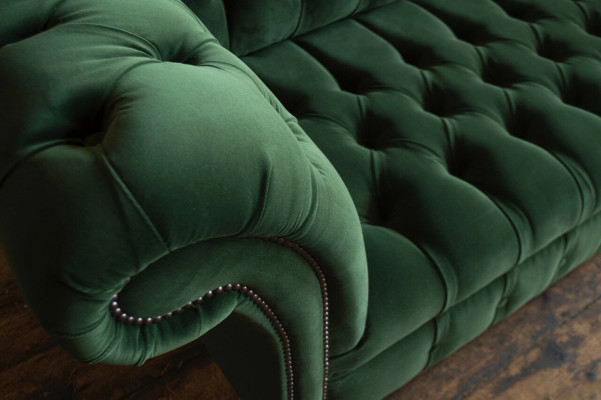 Klassische Chesterfield Design Couch 3 Sitzer Sofa Couch Samt Leder big grün neu
