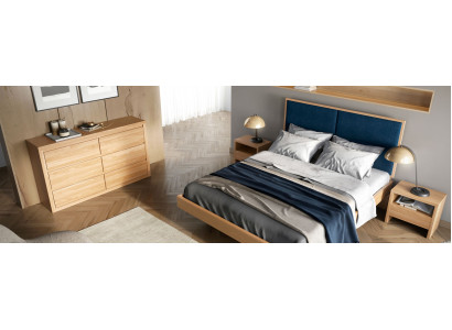 Schlafzimmer Set 4tlg. Set Bett 2x Nachttische Kommode Massiv Holz Garnitur Neu