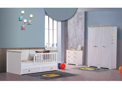 Kinderzimmer Jugendzimmer weiß Bett Kommode Kleiderschrank 3-teilige