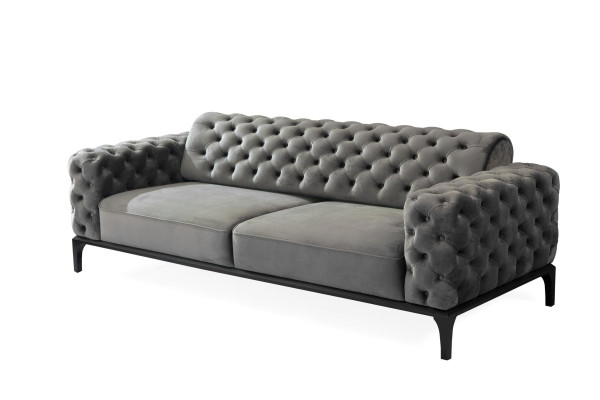 Sofa 3 Sitzer Dreisitzer Sofas Stoff Grau Wohnzimmer Chesterfield Neu