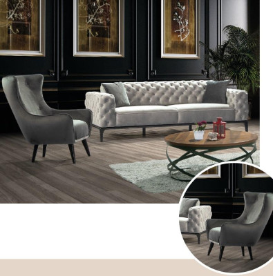 Sessel Ohrensessel Stoff Wohnzimmer Polyester Design Grau Modern Sitz