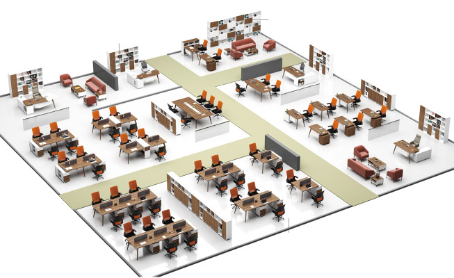 Büro Möbel Einrichtung Tische Tisch Schreibtisch Callcenter Holz