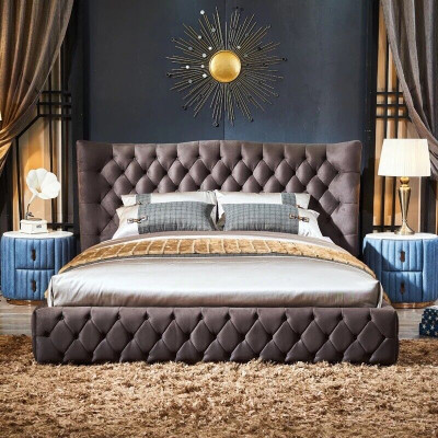 Braunes Chesterfield Bett Schlafzimmer Textil Betten Samt Big Hotel Betten