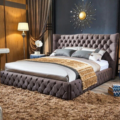 Braunes Chesterfield Bett Schlafzimmer Textil Betten Samt Big Hotel Betten