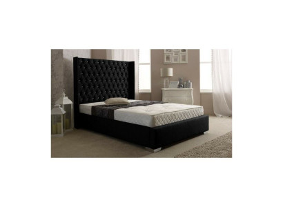 Schwarzes Chesterfield Designer Bett Schlafzimmer Textil Leder Betten