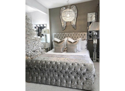 Chesterfield Bett Schlafzimmer Betten Textil 180x200cm Samt Big Hotel Grau Neu