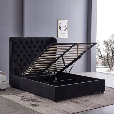 Schwarzes Chesterfield Polsterbett Luxus Schlafzimmer Deko Design Betten Leder