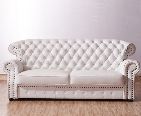 Weißer Dreisitzer Chesterfield Hohe Rückenlehne Echt Handarbeit Leder Couch
