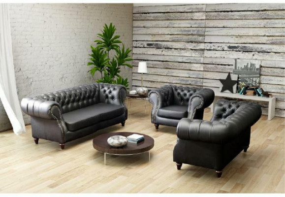 Chestefield Sofagarnitur Ledersofa Sofa Polster Garnitur Couch 3+2+1 Neu
