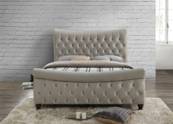 Chesterfield Textil Polster Bett Designer Betten Beige Hotel Doppel Schlafzimmer