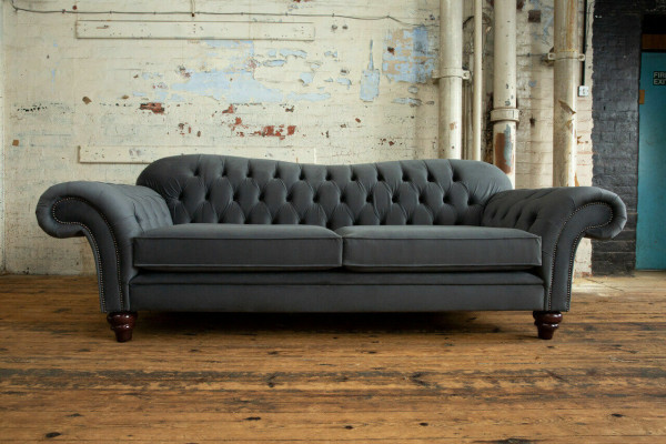 Big Sofa 4 Sitzer Couch Chesterfield Polster Sitz Garnitur Stoff Textil Neu Grau