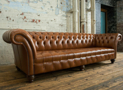 Braune Chesterfield Couch Leder 4 Sitzer xxl Big Sofa Couchen Big Neu Polster