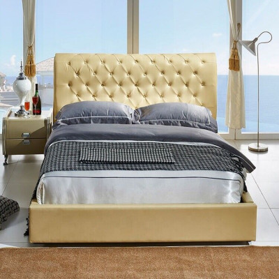 Beige Chesterfield Bett Design Schlafzimmer Englisches Betten Textil Polster