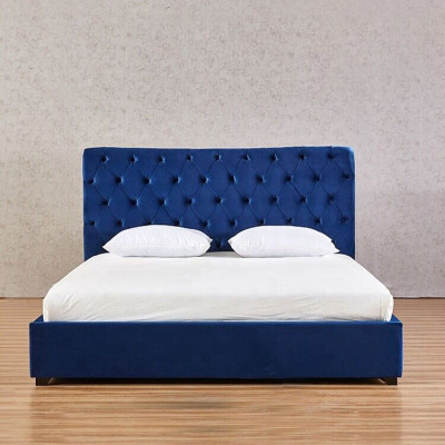 Blaues Chesterfield Doppelbett Schlafzimmer Luxus Möbel Polster Betten