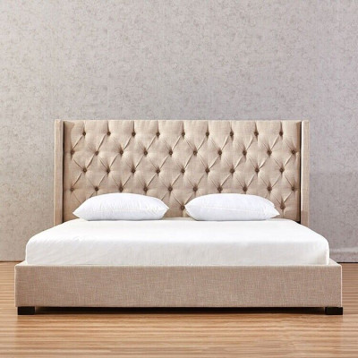 Beige Schlafzimmer Betten Polster Bett Chesterfield Textil Stoff Neu