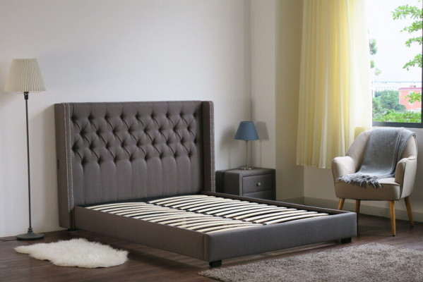 Großes Graues Chesterfield Doppelbett Royale Luxus Betten