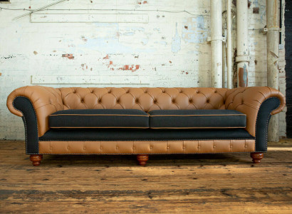 Braune Chesterfield Couch 4 Sitzer Sofa Couchen Samt Leder Design