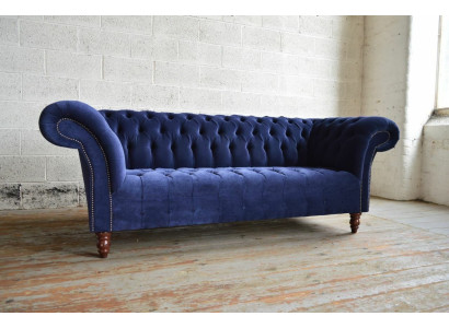 Blaue Chesterfield Sofa Couch Design Polster Sofas Couchen Stoff Textil Leder