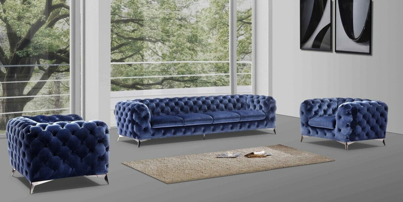 Blaue Chesterfield Couch Polster Garnitur Textil 2+2 designer Möbel
