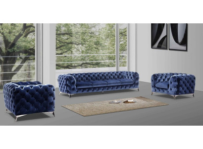 Blaue Chesterfield Couch Polster Garnitur Textil 2+2 designer Möbel