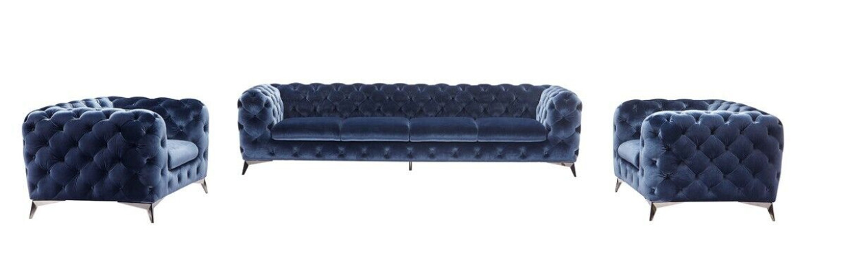 Blaue Chesterfield Couch Polster Garnitur Textil 2+2 designer Möbel