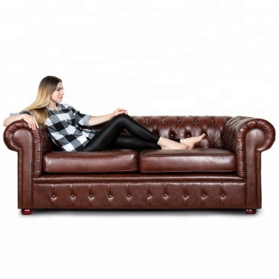 Klassische braune Chesterfield Leder Couch Polster Sitz Garnitur 3 Sitzer