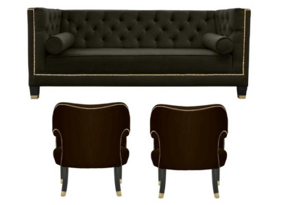 Chesterfield Sessel Schwarze xxl Big Textil Stoff Couchen Möbel Polster Garnitur