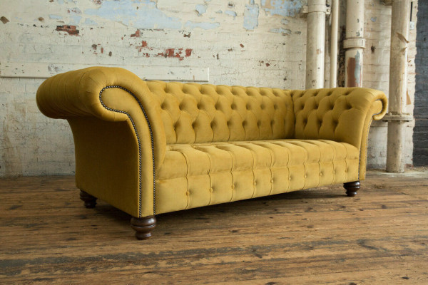 Gelber Designer Chesterfield Dreisitzer Luxus 3-er Couch Wohnzimmer Sofa