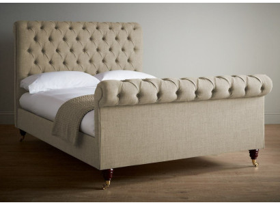Beiges Luxus Chesterfield Doppelbett Designer Schlafzimmer Bett