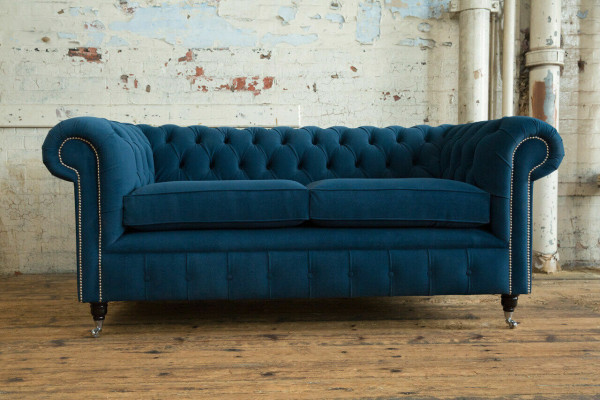 Blauer Luxus Polster Chesterfield Dreisitzer Designer 3-er Couch