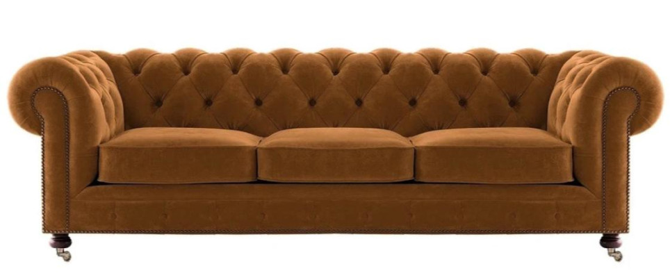 Luxus Gelb Chesterfield Samt Dreisitzer Polster Möbel Hotel Wohnzimmer Praxis